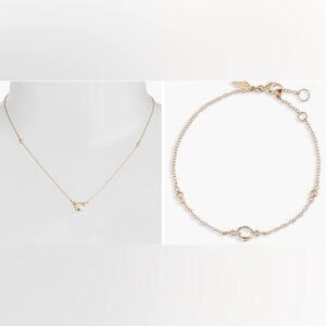 Anzie 14k Gold Moonstone & Polished Bead Link Necklace and Bracelet Set